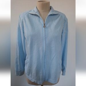 Draper's & Damon's Petites Zip Jacket Size PS Long Sleeves Blue White Stripe